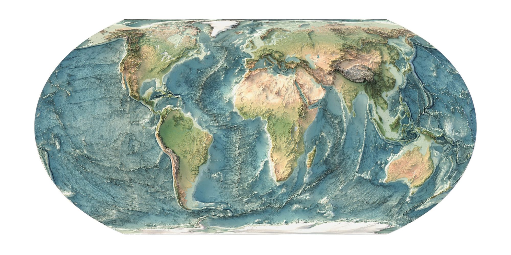 Equal Earth Physical World Map, Label-free version