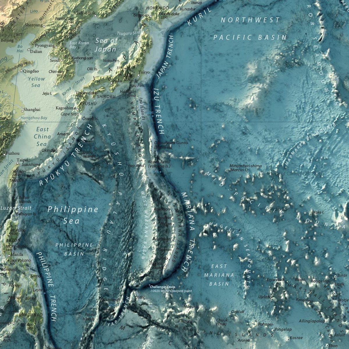 Equal Earth World Map, Pacific‑Centred, detail 1