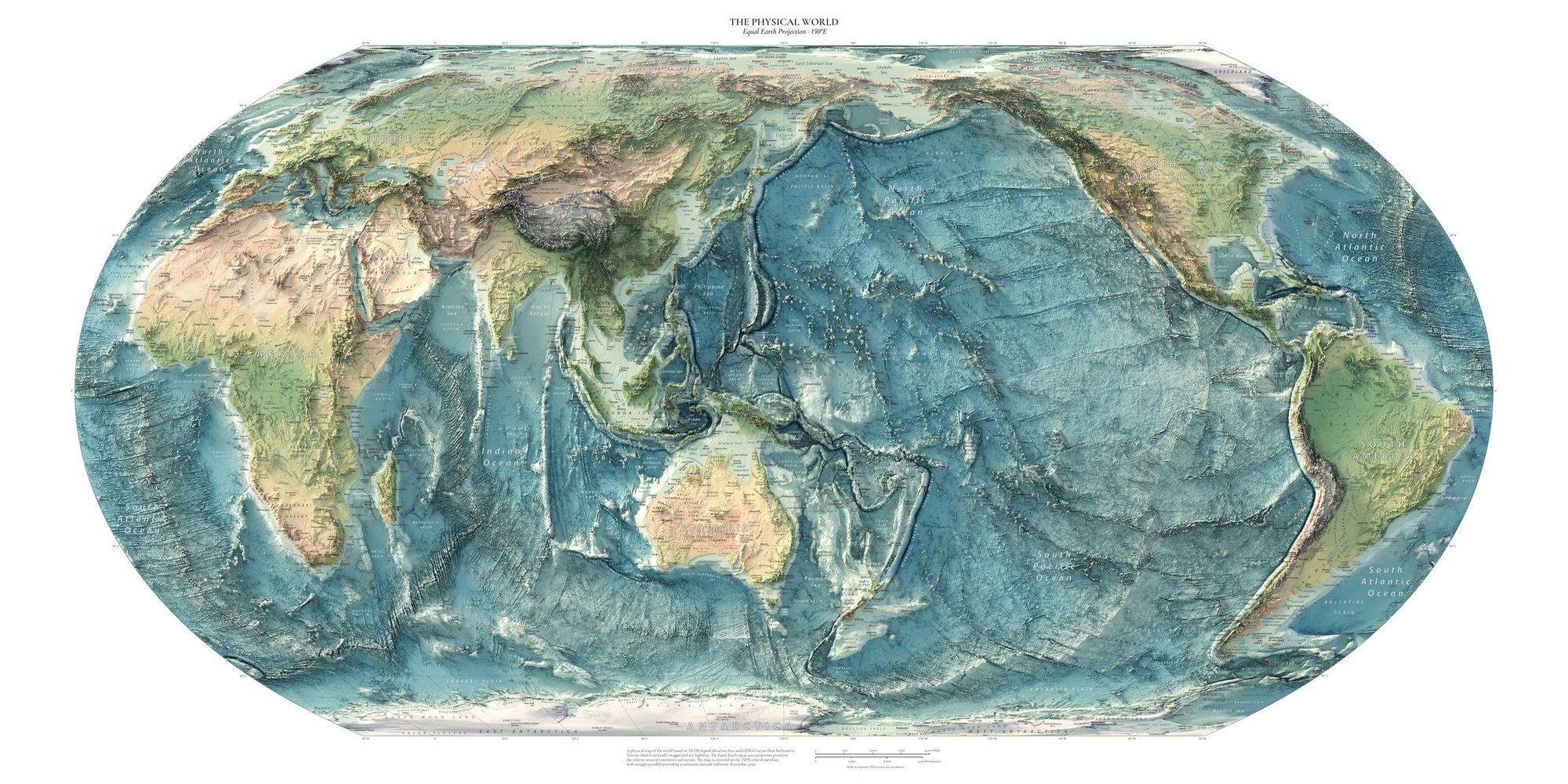 Equal Earth World Map, Pacific‑Centred