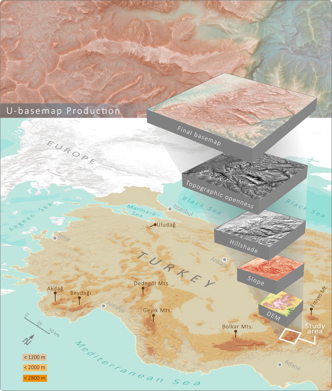 Building the relief base map, layer by layer